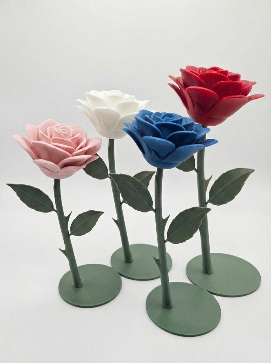 Rosa decorativa con base – fiore eterno stampato in 3D – 15/20/25 cm – rosso/rosa/blu metal/bianco – regalo ODDO INFISSI DI ODDO ORAZIO