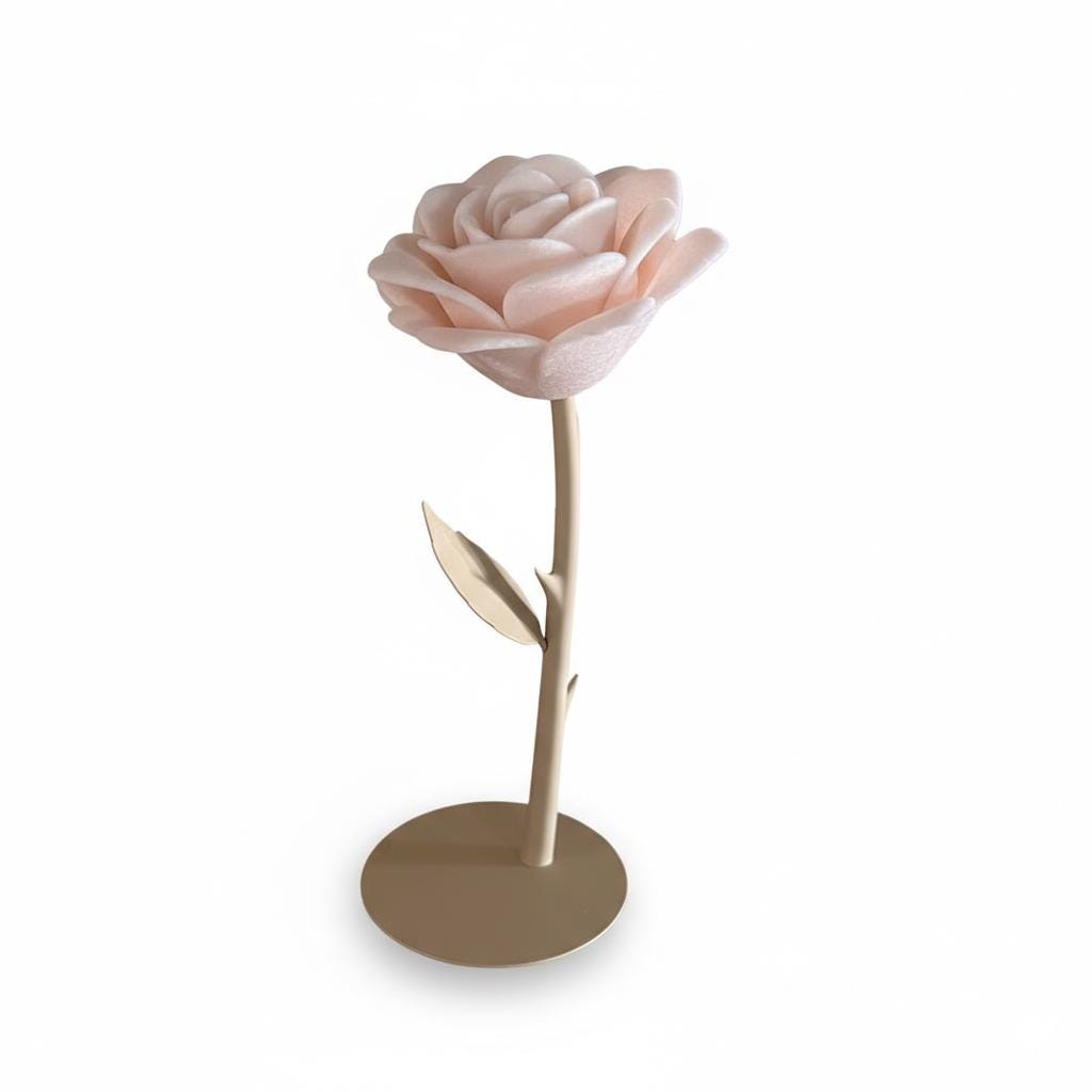 Rosa eterna Premium stampata in 3D | Finitura vellutata fuzzy skin | Bianco caldo o Rosa zucchero filato | Stelo beige | 15/20/25 cm ODDO INFISSI DI ODDO ORAZIO
