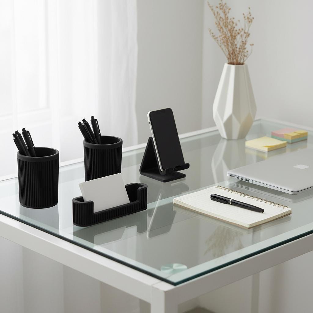 Set da scrivania in stile moderno | Porta telefono, porta penne e porta biglietti da visita stampati in 3D | Design minimal e funzionale 3DodLAB