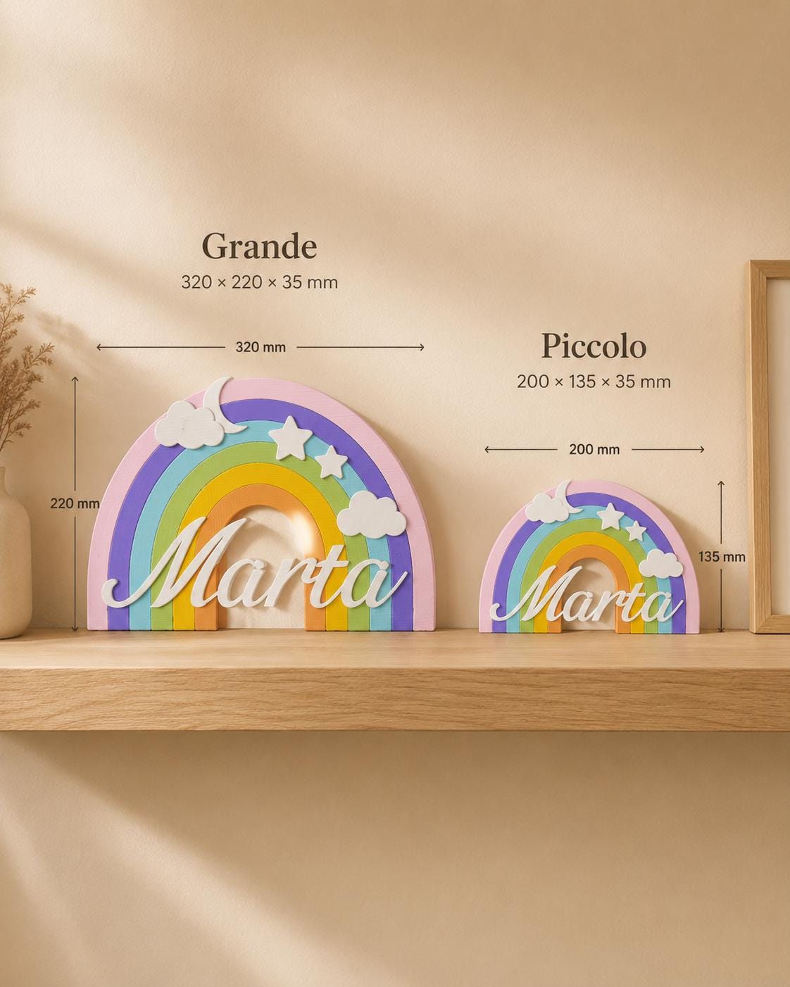 Arcobaleno 3D personalizzato con nome – Decorazione cameretta