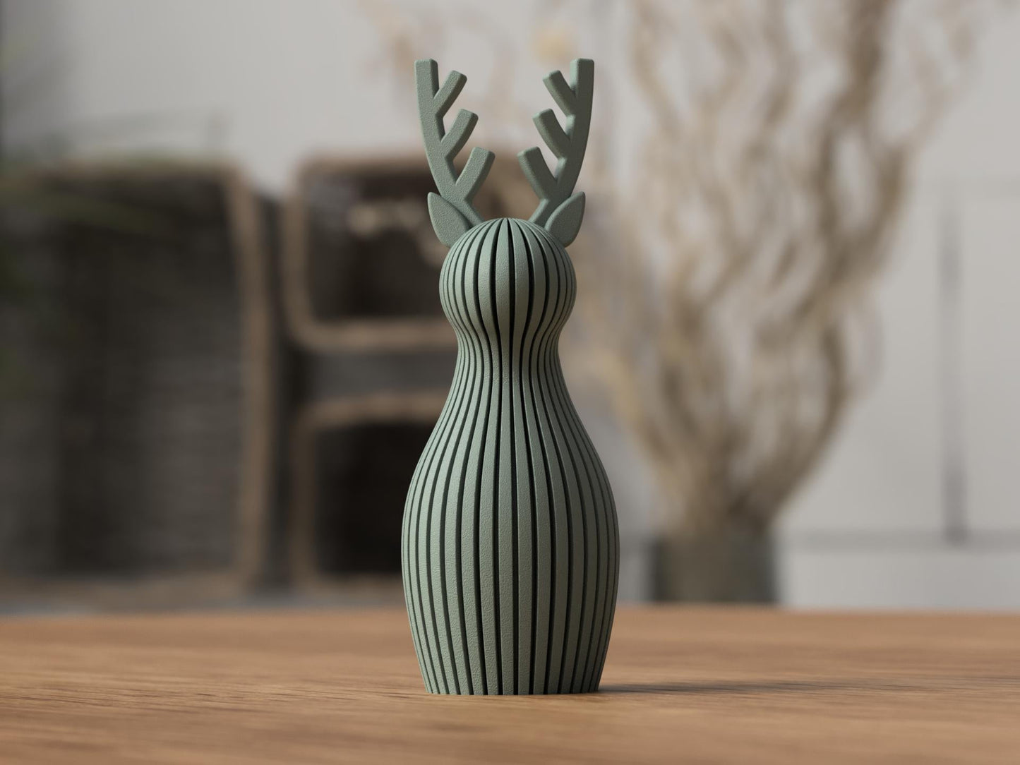 Renna natalizia minimal scandinava in PLA | Decorazione moderna stampata in 3D | Renna a coste 3DodLAB