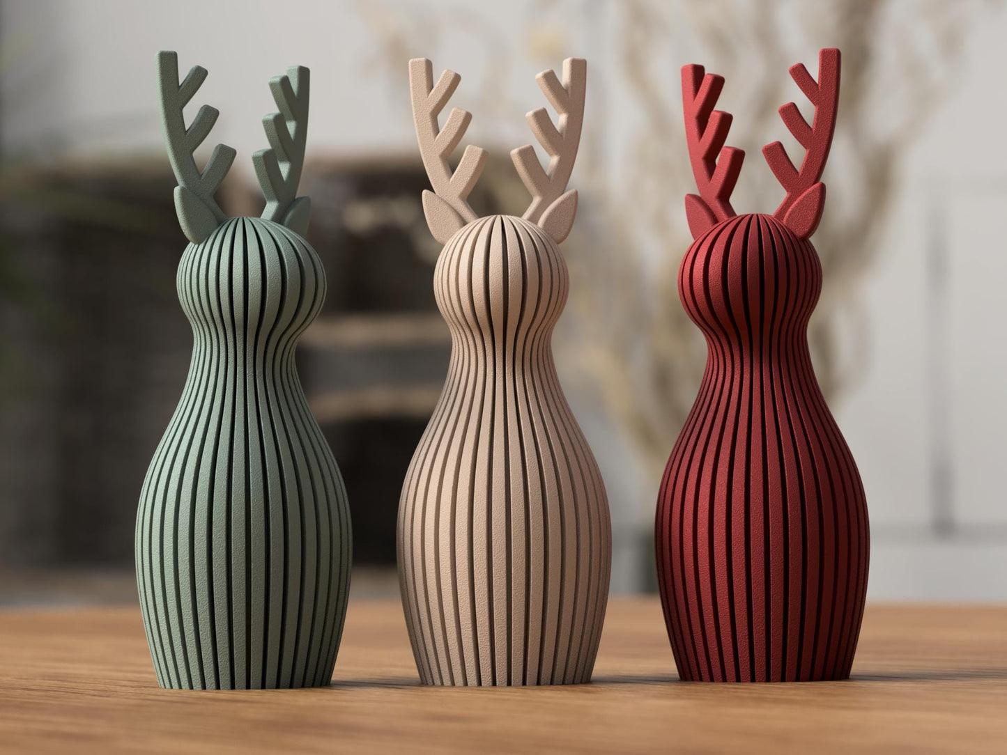 Renna natalizia minimal scandinava in PLA | Decorazione moderna stampata in 3D | Renna a coste 3DodLAB