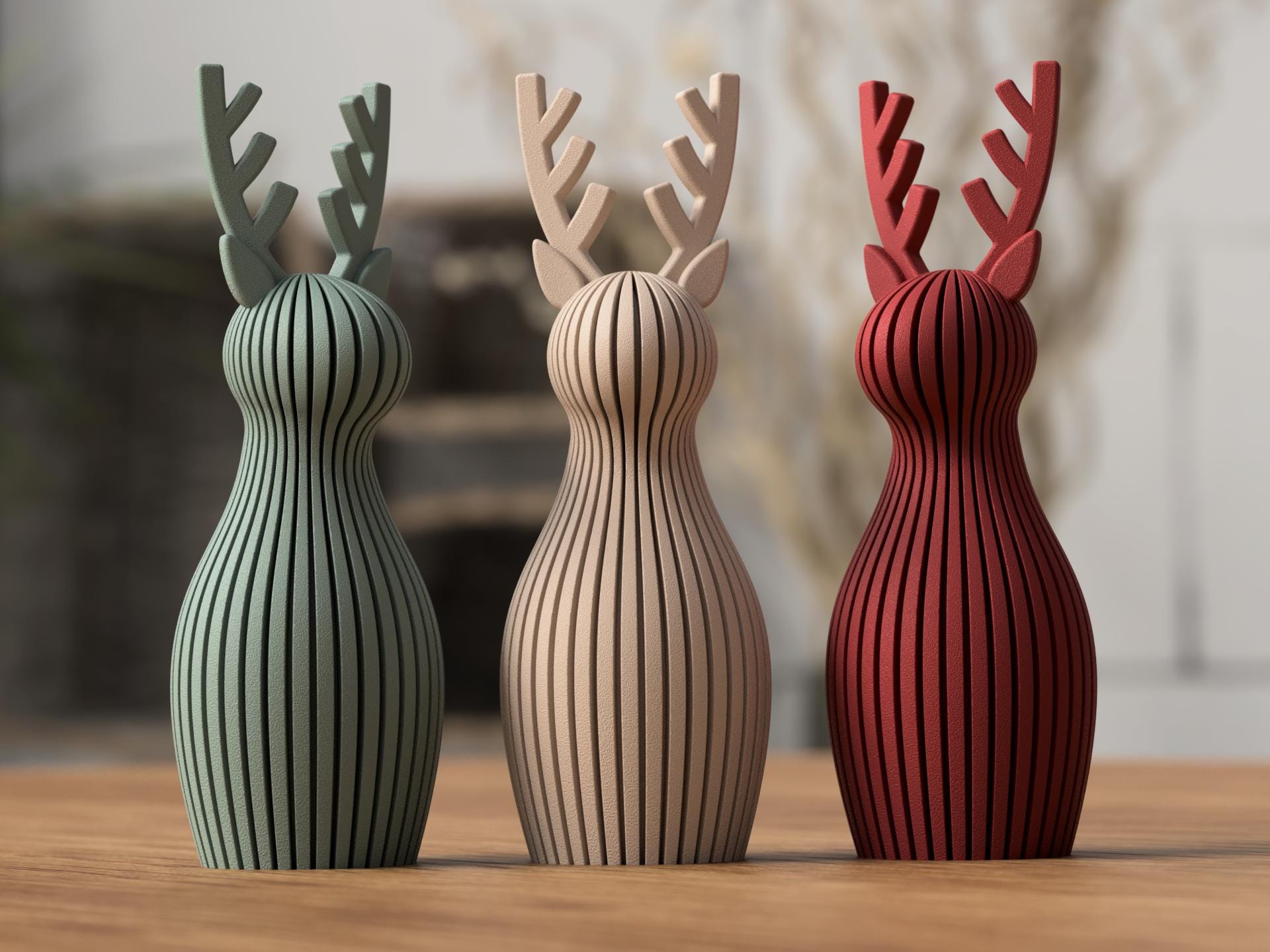 Renna natalizia minimal scandinava in PLA | Decorazione moderna stampata in 3D | Renna a coste 3DodLAB