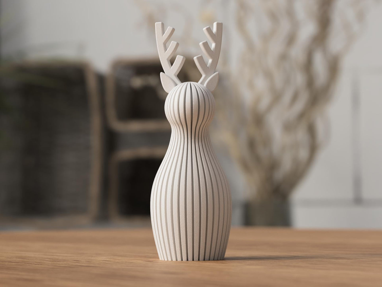 Renna natalizia minimal scandinava in PLA | Decorazione moderna stampata in 3D | Renna a coste 3DodLAB