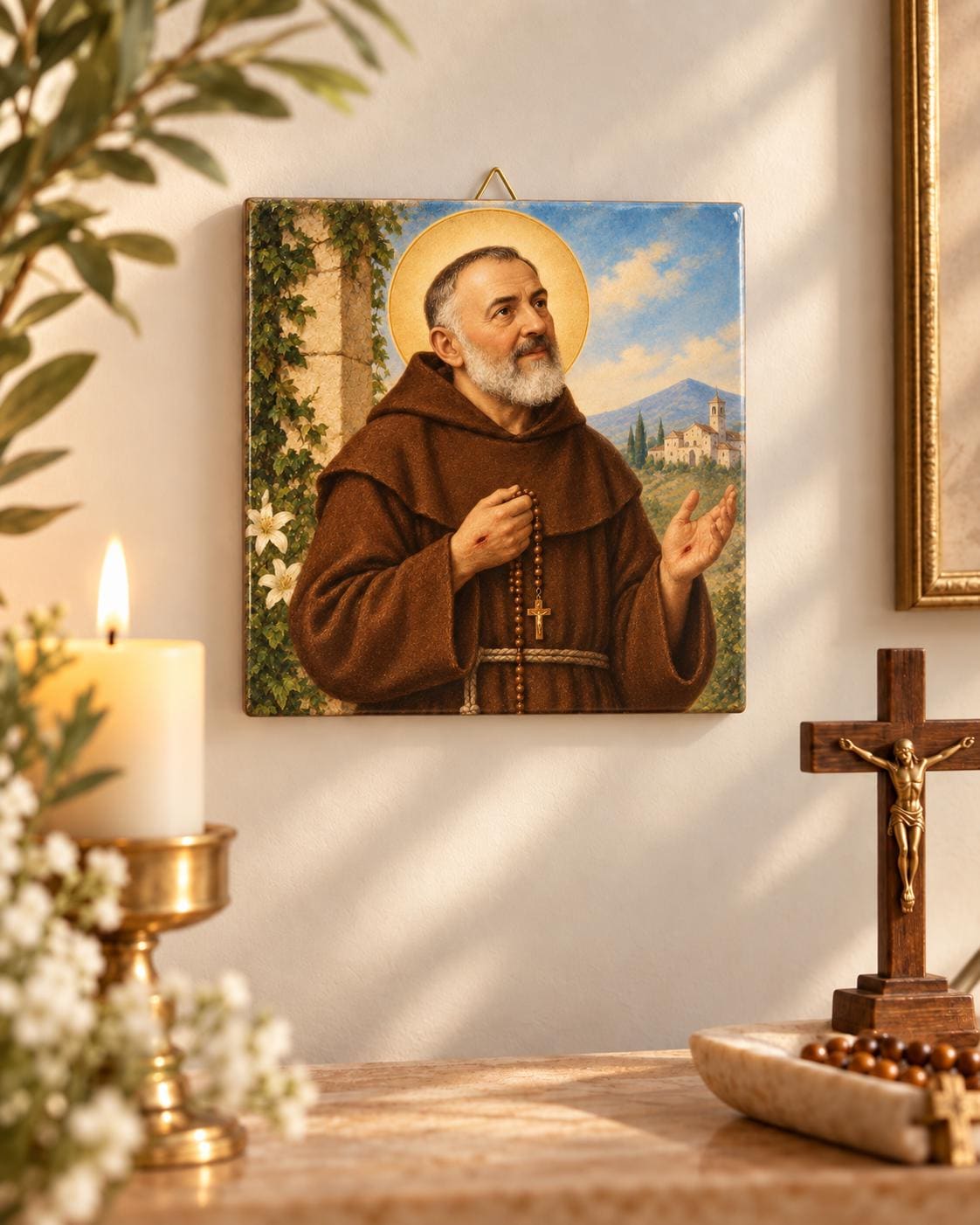 Piastrella religiosa in ceramica con santo a scelta