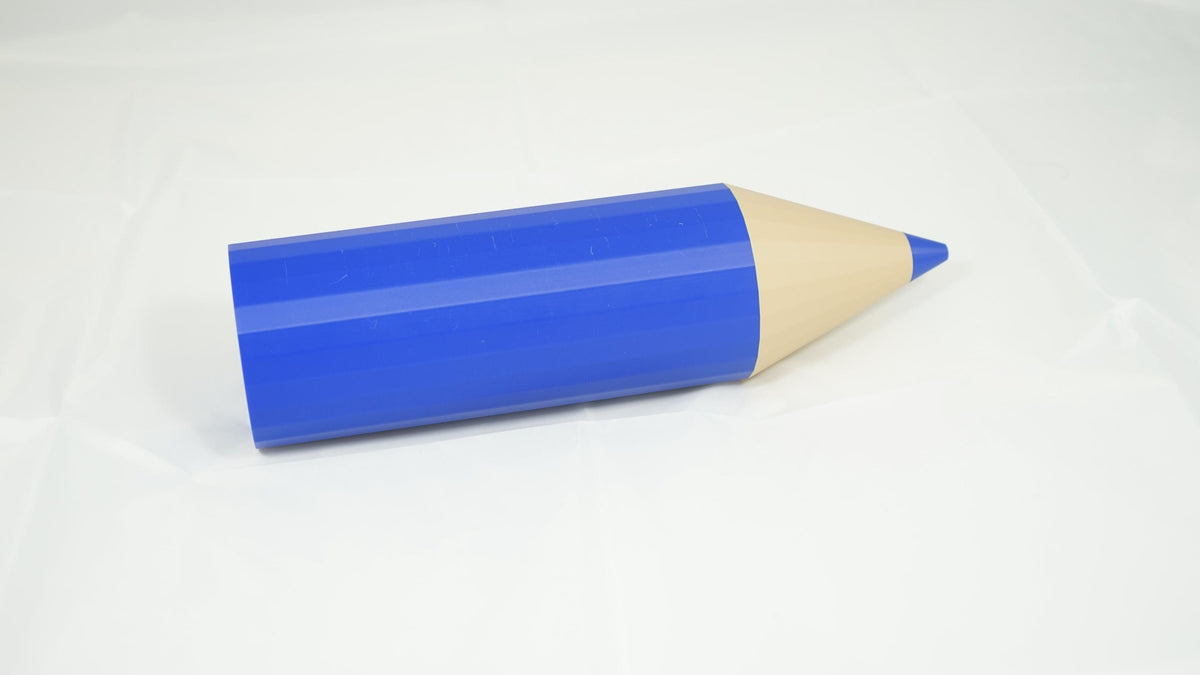 Matita decorativa blu da 25 cm, vista laterale con punta colorata