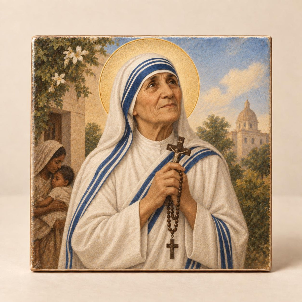 Piastrella religiosa in ceramica con santo a scelta