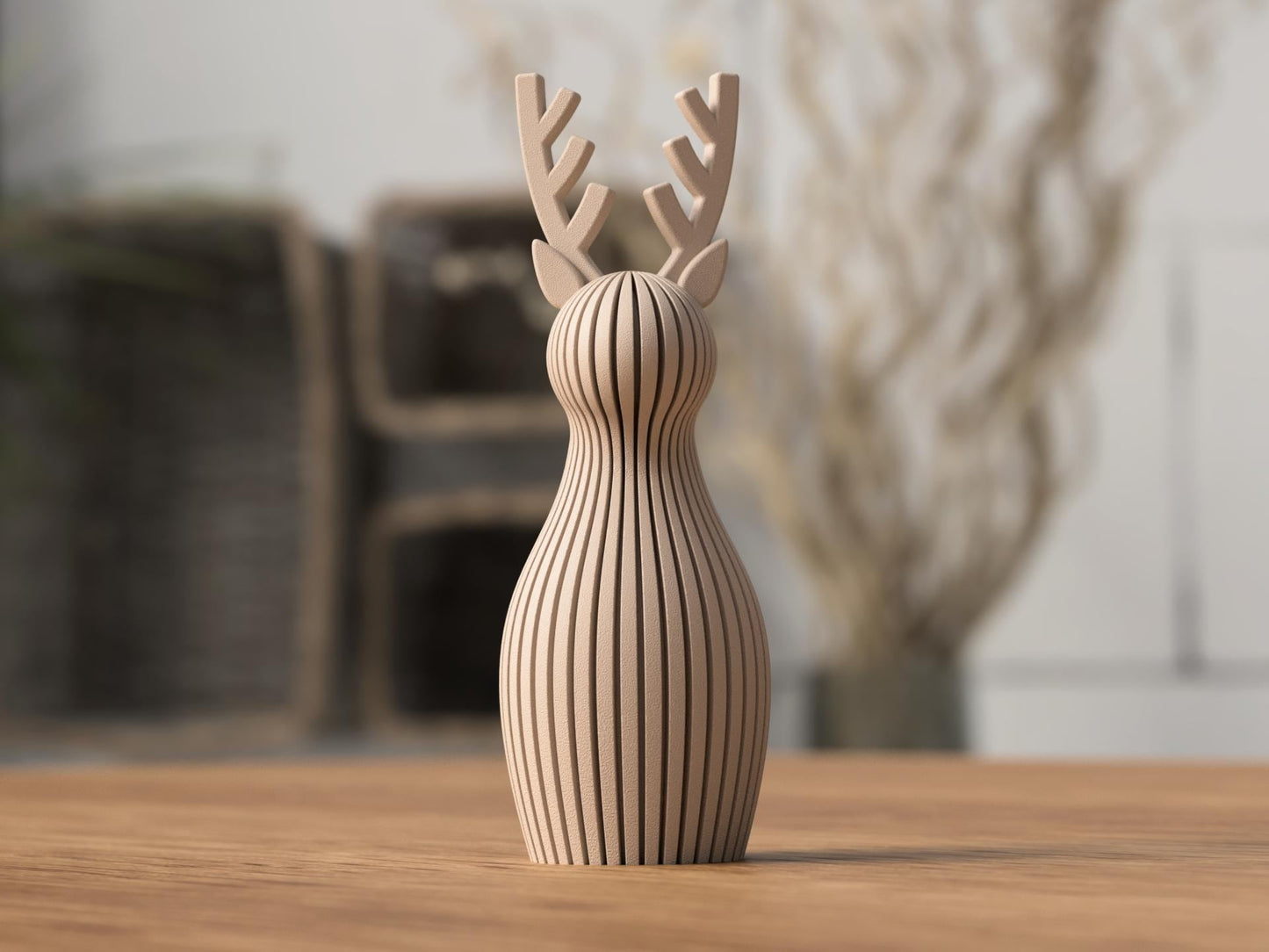 Renna natalizia minimal scandinava in PLA | Decorazione moderna stampata in 3D | Renna a coste 3DodLAB