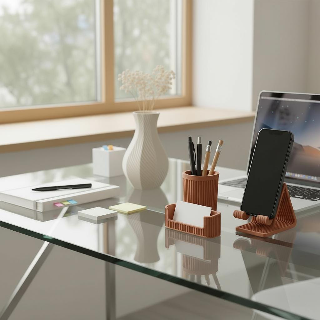 Set da scrivania in stile moderno | Porta telefono, porta penne e porta biglietti da visita stampati in 3D | Design minimal e funzionale 3DodLAB