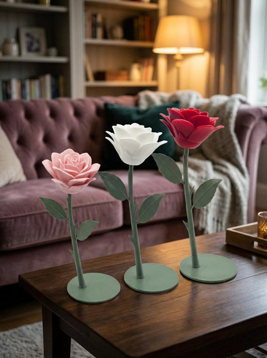 Rosa decorativa con base – fiore eterno stampato in 3D – 15/20/25 cm – rosso/rosa/blu metal/bianco – regalo ODDO INFISSI DI ODDO ORAZIO