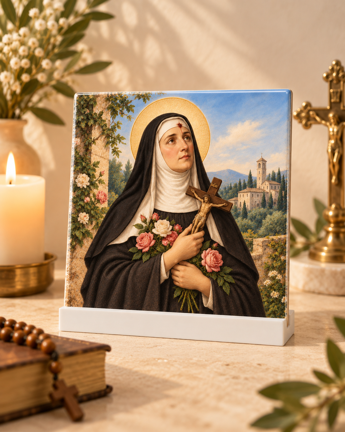 Piastrella religiosa in ceramica con santo a scelta