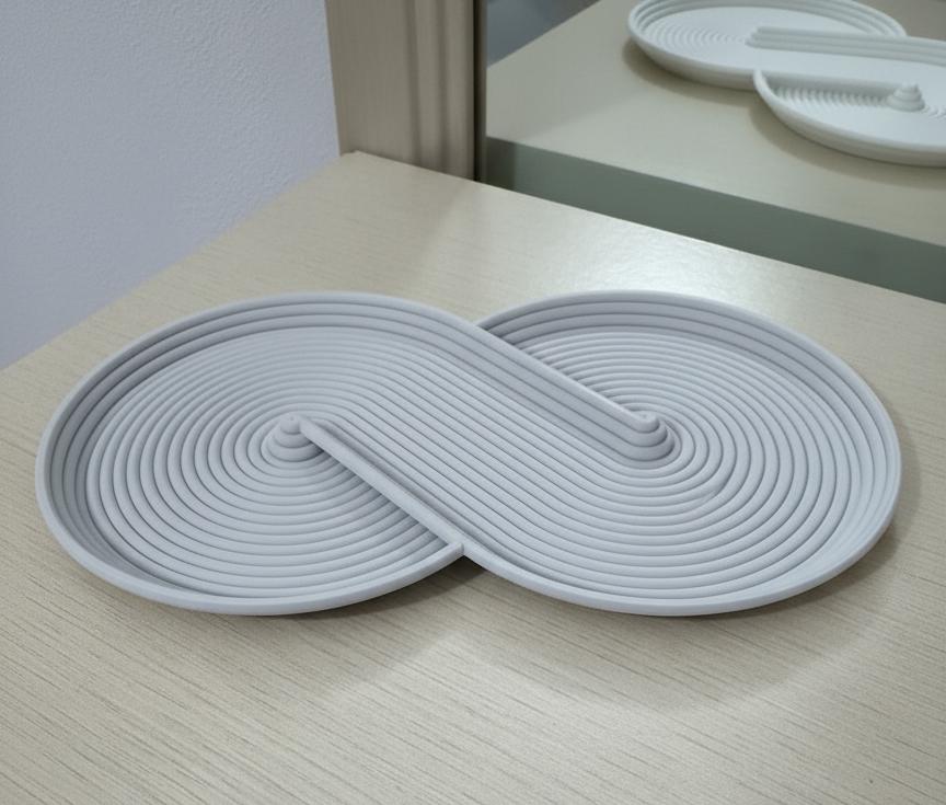 Svuotatasche Infinity grigio, vista obliqua della superficie rigata