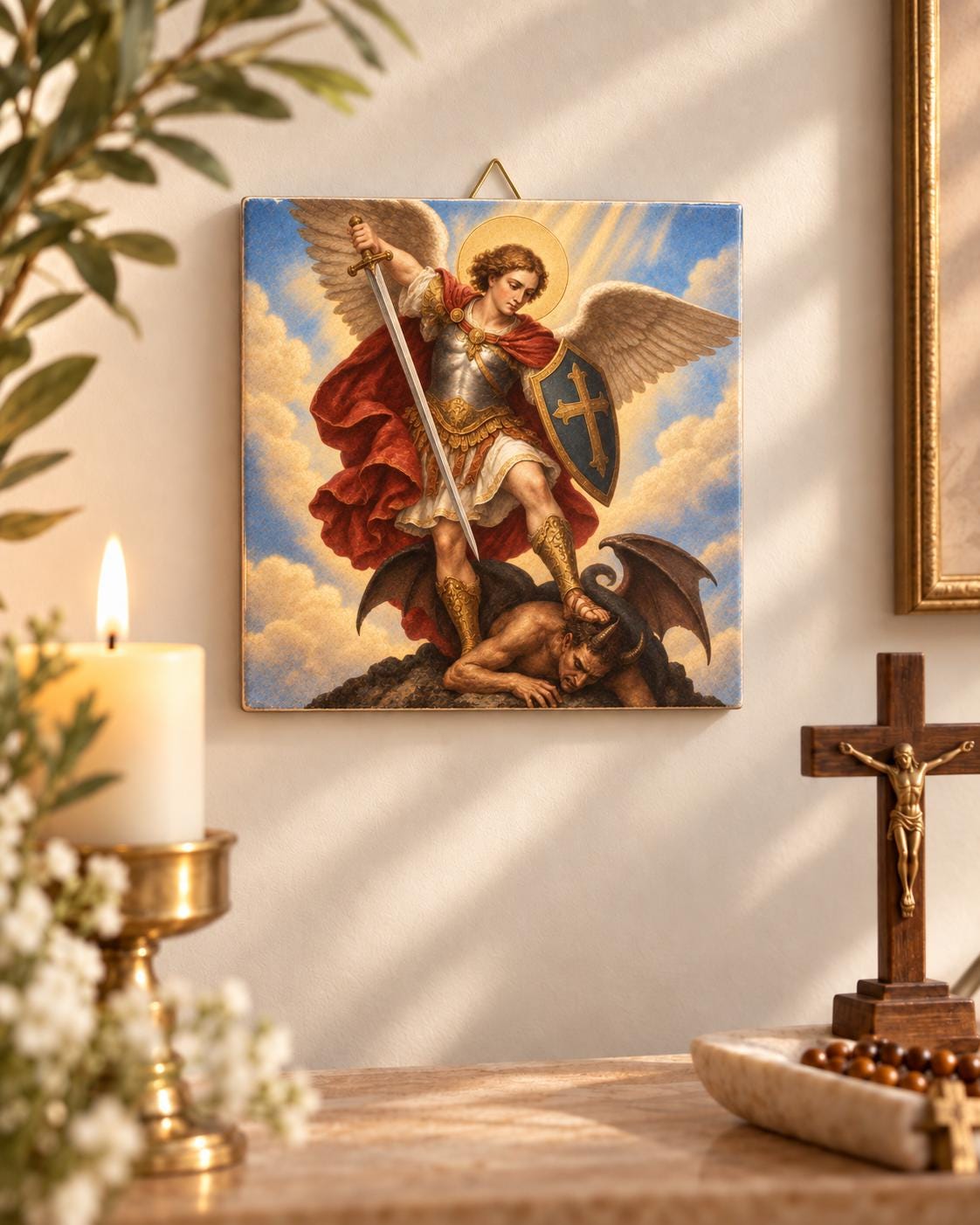 Piastrella religiosa in ceramica con santo a scelta