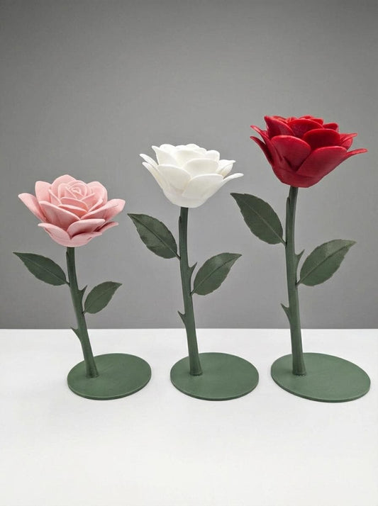 Rosa decorativa con base – fiore eterno stampato in 3D – 15/20/25 cm – rosso/rosa/blu metal/bianco – regalo ODDO INFISSI DI ODDO ORAZIO