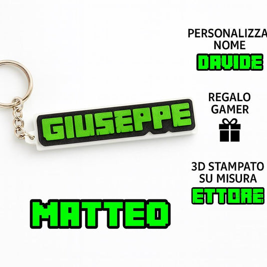Portachiavi personalizzato nome stile Minecraft – Idea regalo gamer – Nome 3D stampato su misura