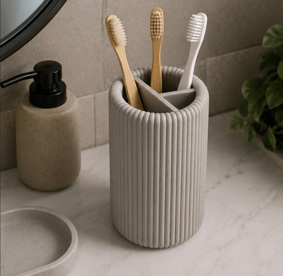 Organizer bagno Shiro effetto pietra – porta spazzolini 3D