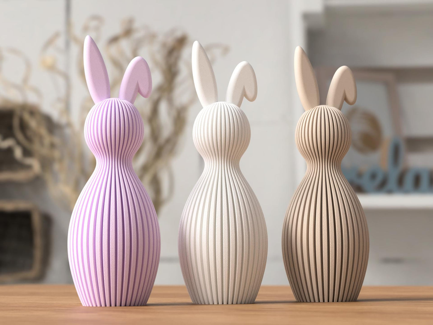 Coniglietto Pasquale Minimal con Orecchio Piegato | Japandi/Scandi | 215 o 170 mm | PLA Bio Stampa 3D