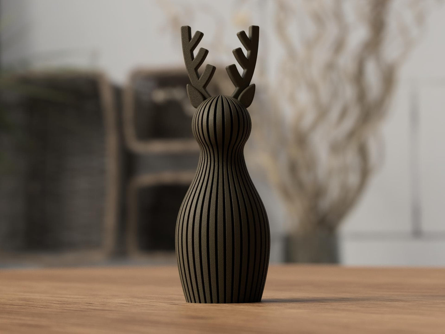 Renna natalizia minimal scandinava in PLA | Decorazione moderna stampata in 3D | Renna a coste 3DodLAB
