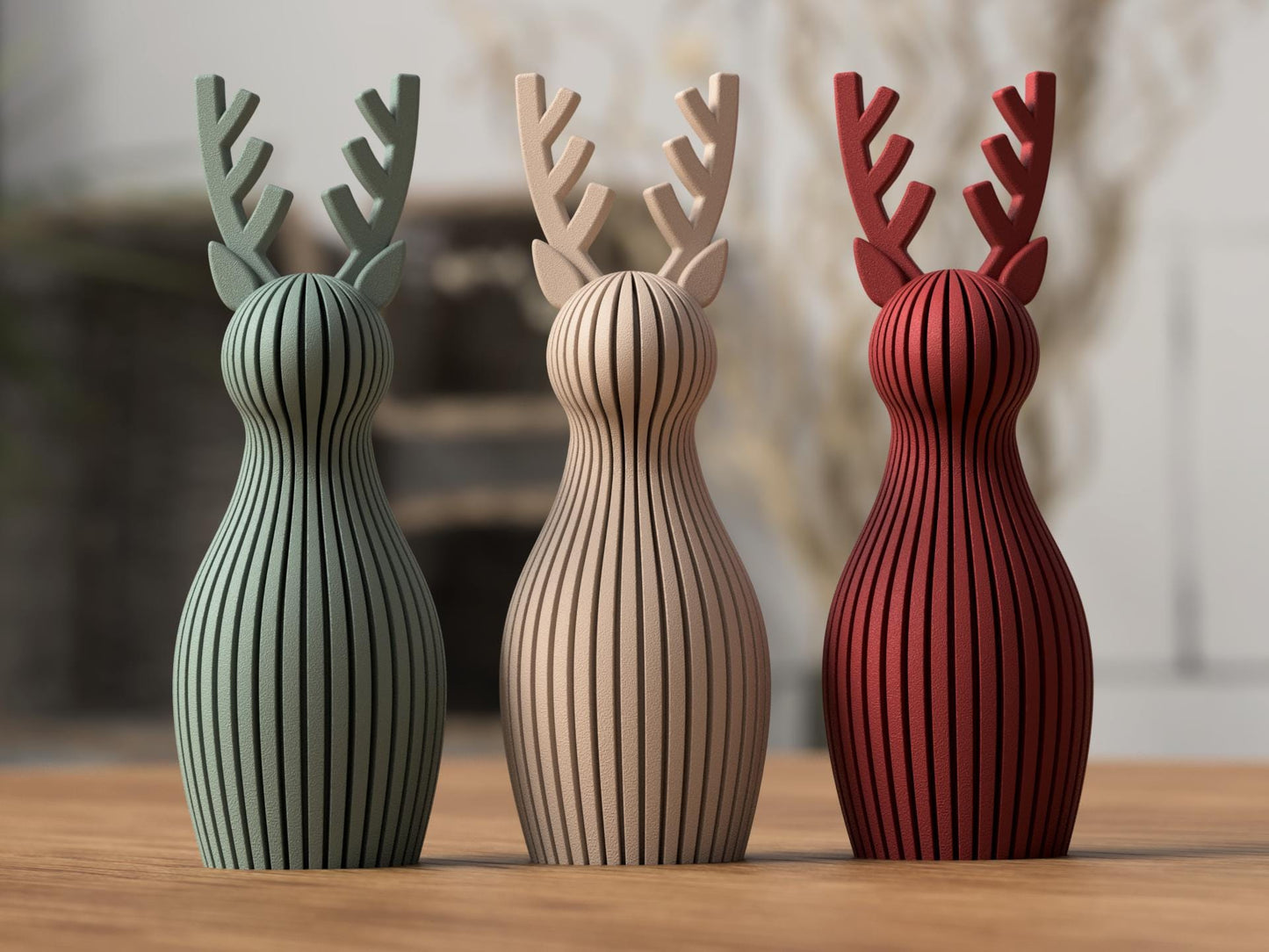 Renna natalizia minimal scandinava in PLA | Decorazione moderna stampata in 3D | Renna a coste 3DodLAB