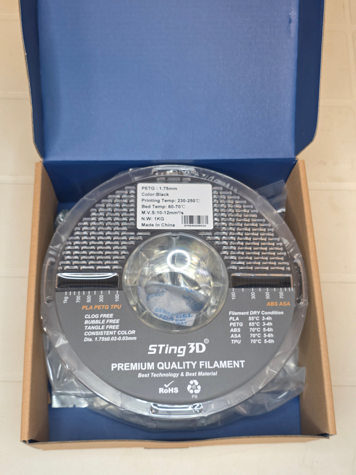 Sting 3D PETG 1 kg – Filamento per stampa 3D bianco o nero