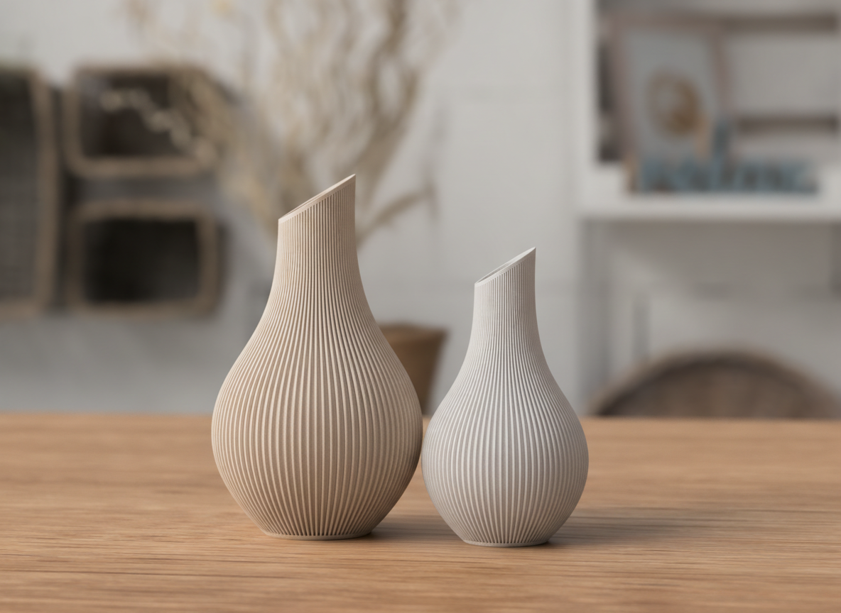 Vaso Japandi “Kanso” a Coste – Decorativo in PLA Opaco (180 / 210 mm)