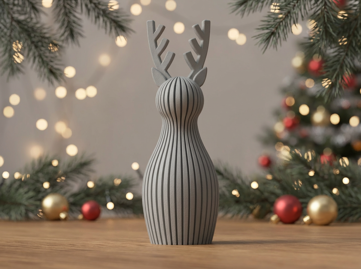 Renna natalizia minimal scandinava in PLA | Decorazione moderna stampata in 3D | Renna a coste 3DodLAB