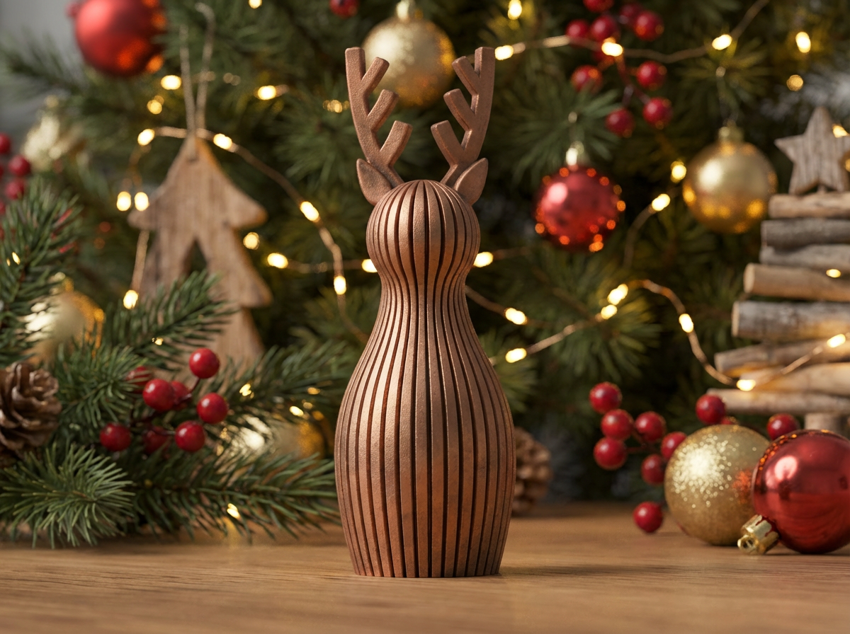 Renna natalizia minimal scandinava in PLA | Decorazione moderna stampata in 3D | Renna a coste 3DodLAB