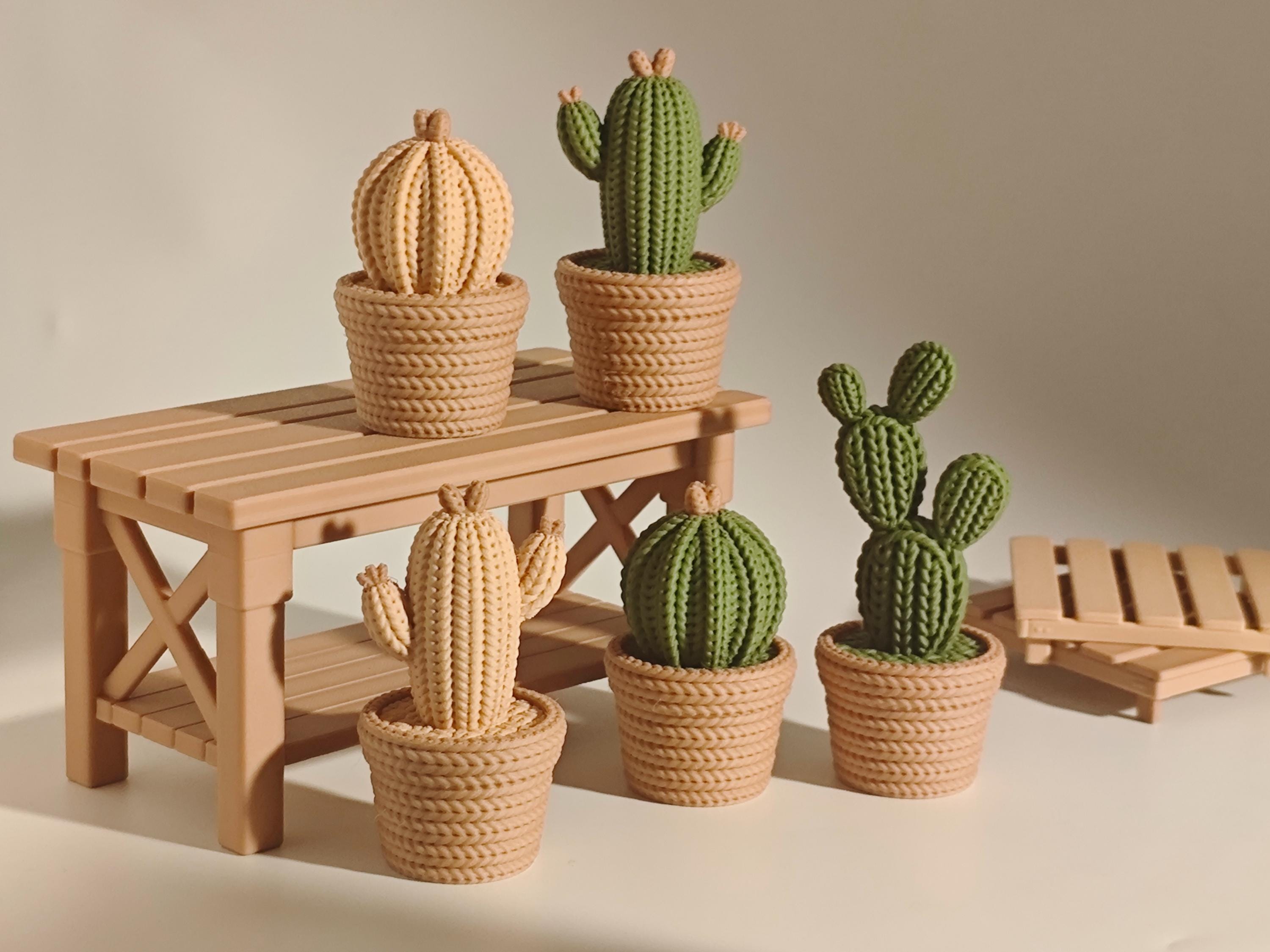 Cactus decorativo 3D effetto maglia con vasetto portaoggetti