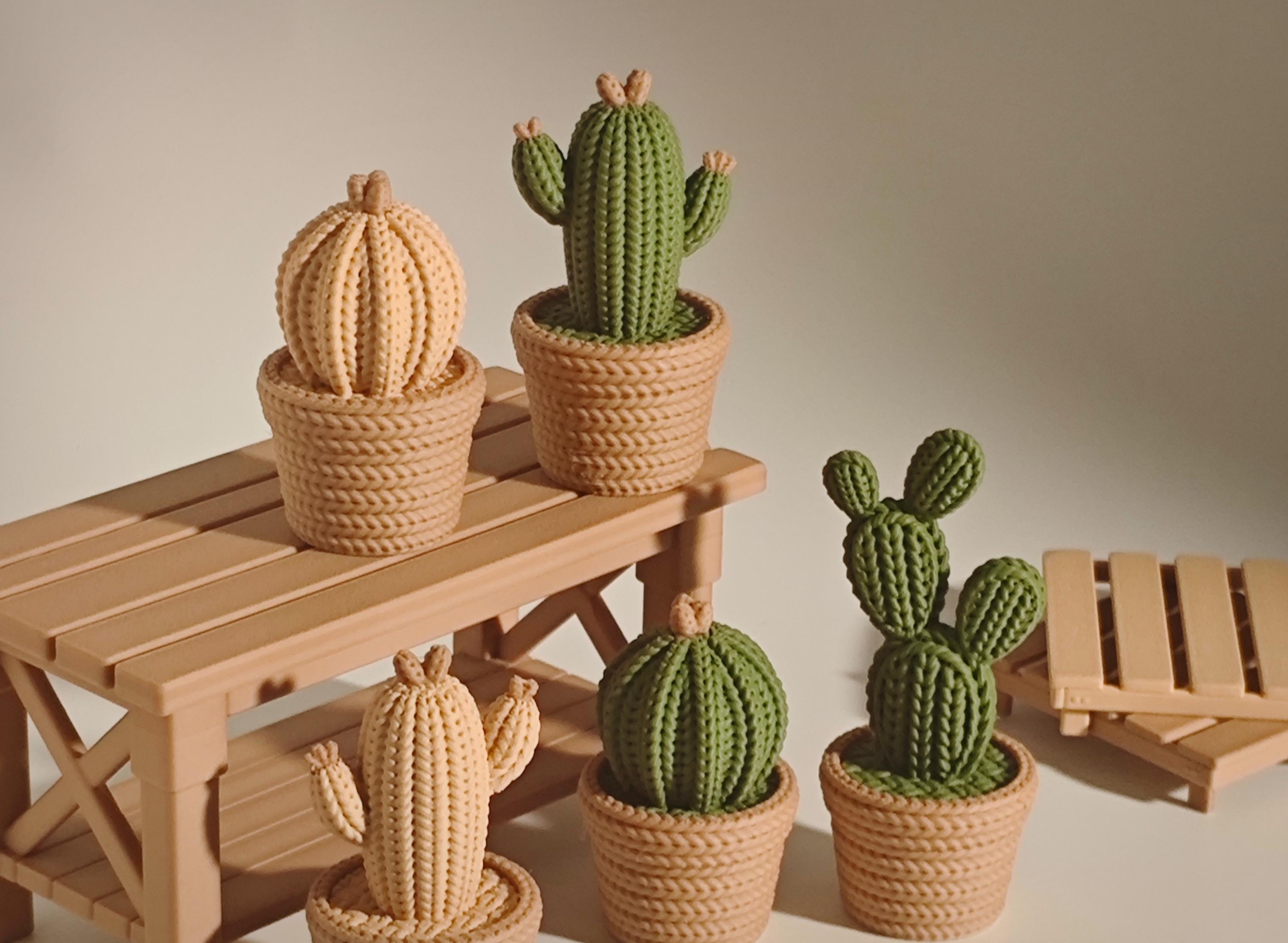 Cactus decorativo 3D effetto maglia con vasetto portaoggetti