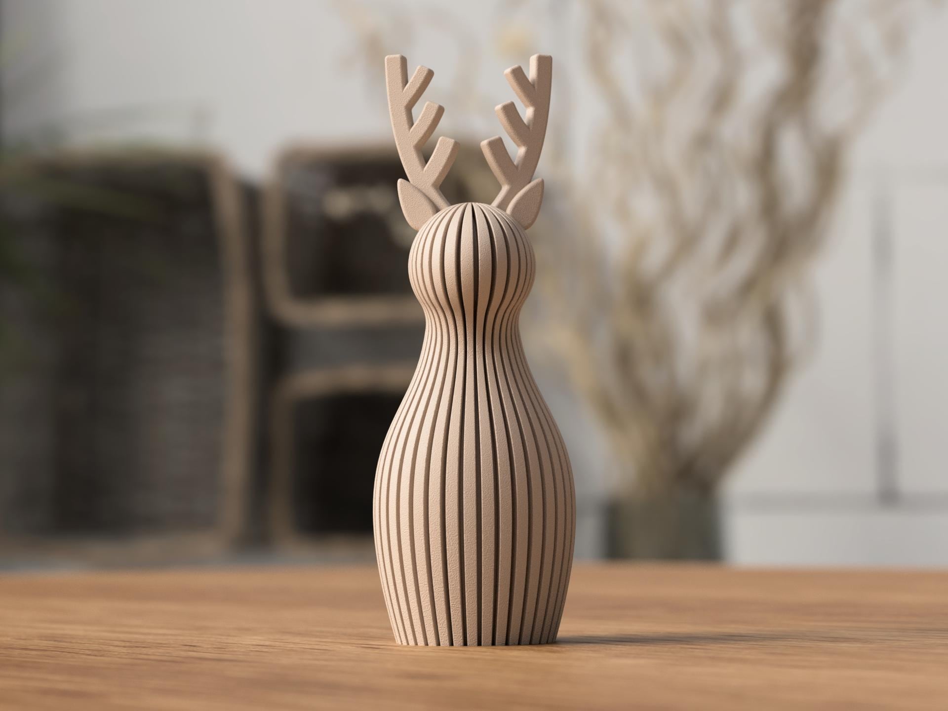 Renna natalizia minimal scandinava in PLA | Decorazione moderna stampata in 3D | Renna a coste 3DodLAB