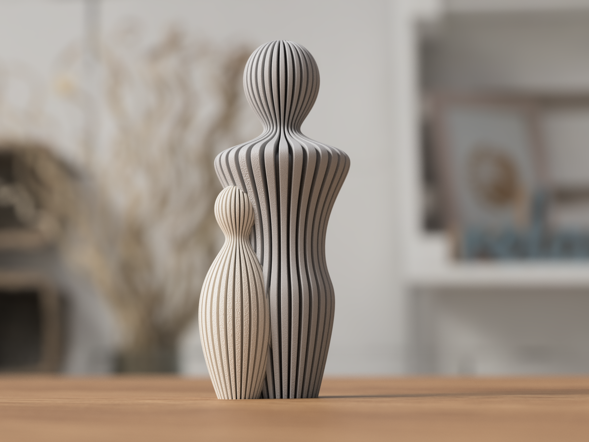 Scultura papà con un figlio in PLA, figure separate con texture a coste